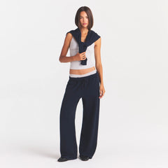 COTTON FLEECE OVERSIZED STRAIGHT LEG PANT | NAVY