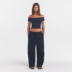 WOVEN COTTON OVERSIZED LOW RISE CARGO PANT | NAVY