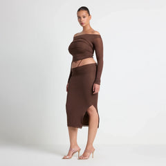 VETTESE X SKIMS SHEER MODAL MIDI SKIRT | COCOA
