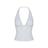 STRETCH LACE HALTER TOP | POWDER BLUE