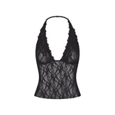 STRETCH LACE HALTER TOP | SOOT