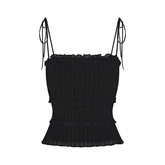 SHEER KNIT RUFFLE CAMI | ONYX