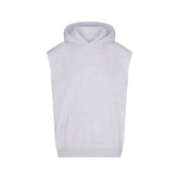 COTTON FLEECE OVERSIZED SLEEVELESS HOODIE | LIGHT HEATHER GREY
