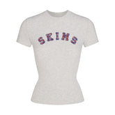 COTTON JERSEY LOGO T-SHIRT | LIGHT HEATHER GREY ARCHED SKIMS PLAID
