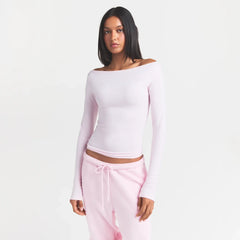 COTTON JERSEY LONG SLEEVE BOATNECK TOP | CHERRY BLOSSOM