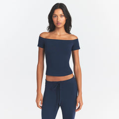 COTTON JERSEY OFF THE SHOULDER TOP | NAVY