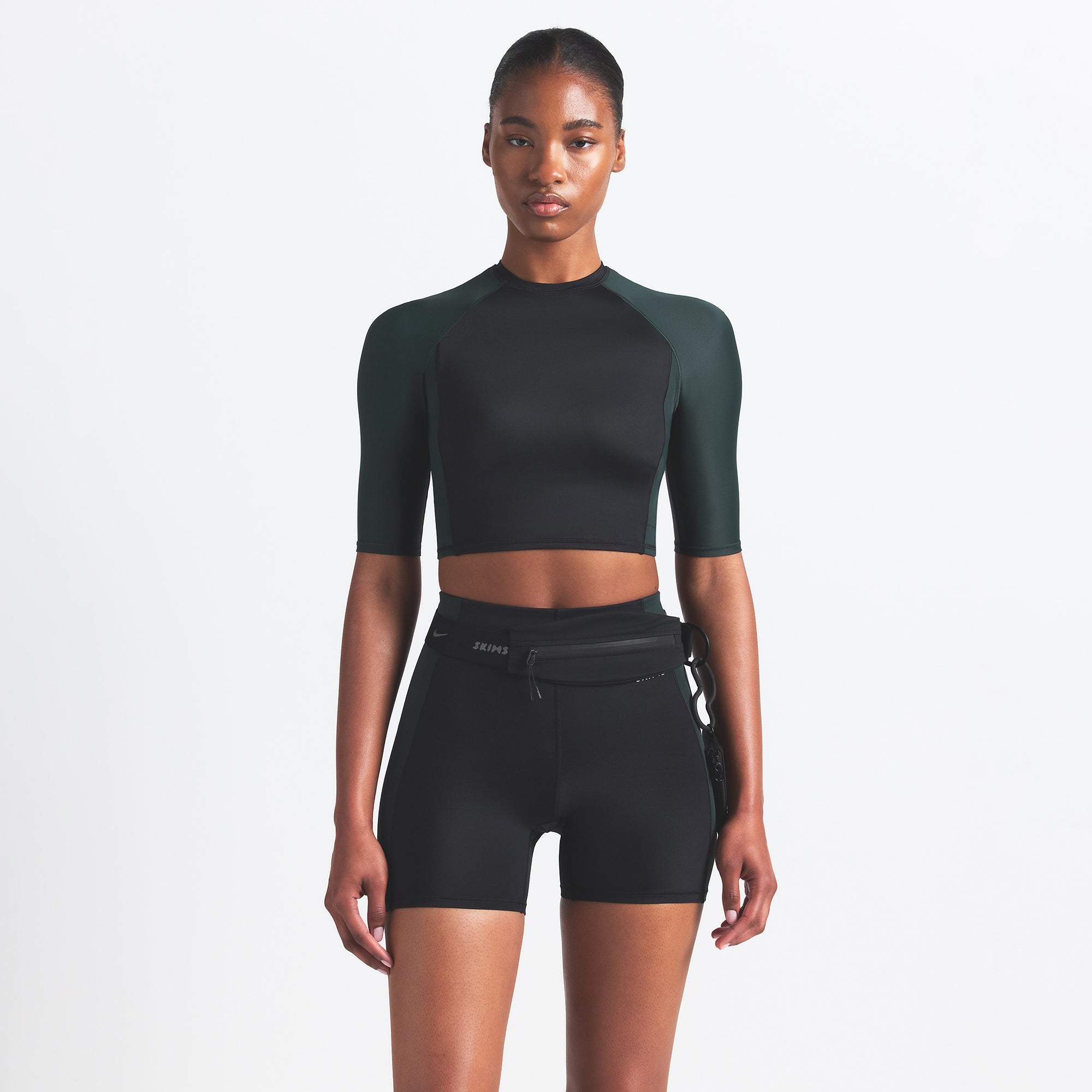 NikeSKIMS SHINE PADDED HALF SLEEVE CROP TOP | OBSIDIAN AND DARK TEAL