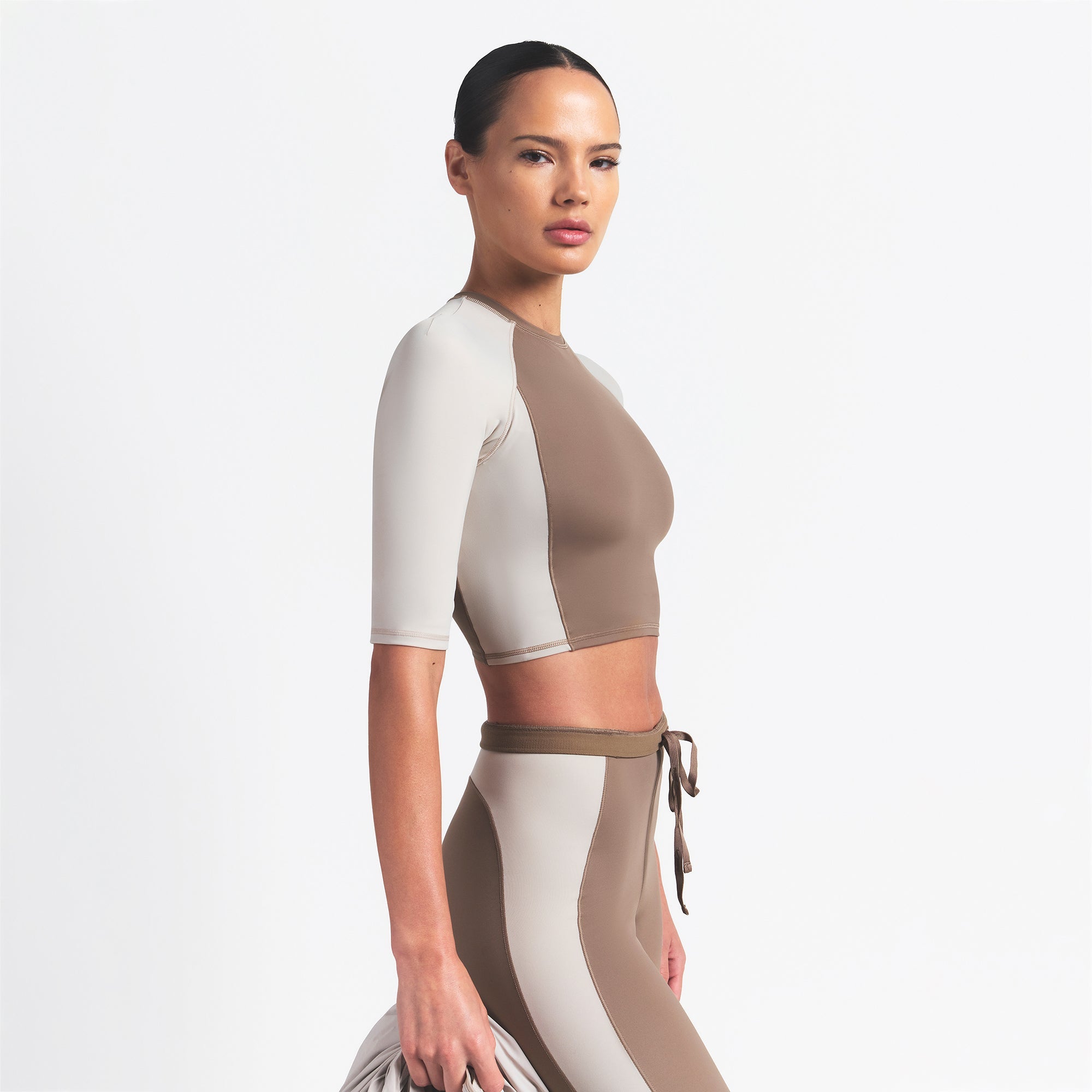 NikeSKIMS SHINE PADDED HALF SLEEVE CROP TOP | TRUFFLE AND STONE