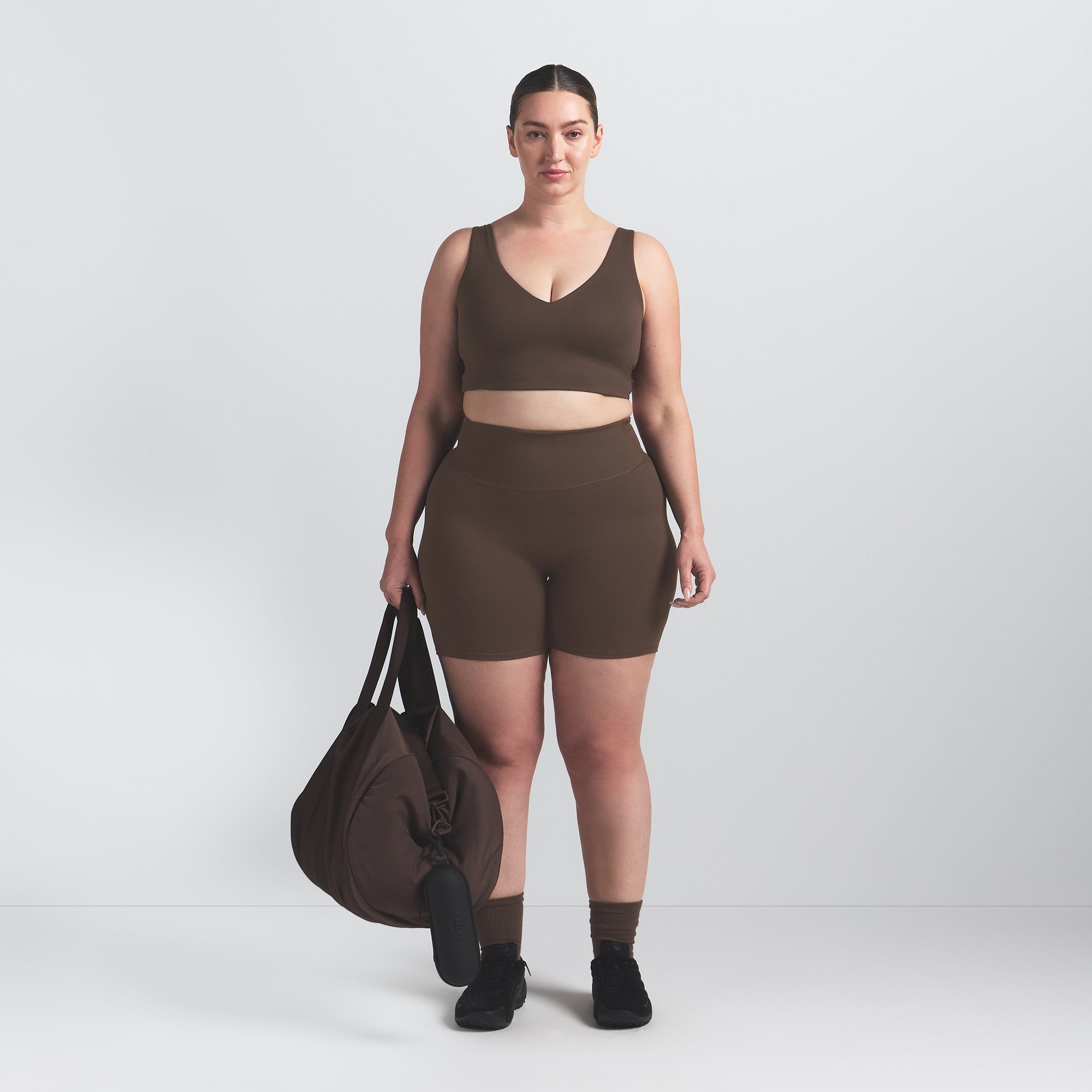 NikeSKIMS MATTE V-NECK BRA TOP | DARK SEPIA