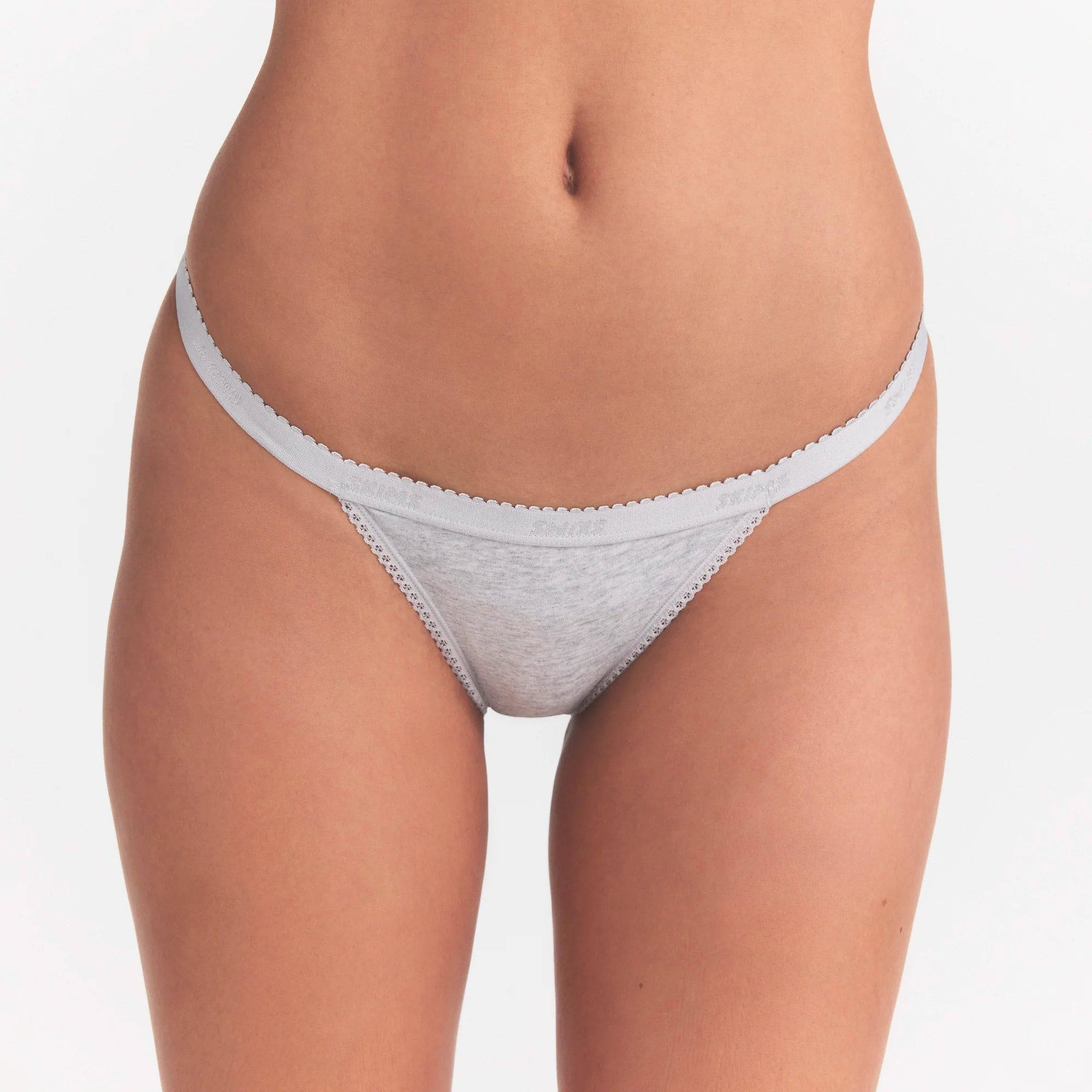 LIGHTWEIGHT COTTON LOGO PICOT STRING BIKINI | LIGHT HEATHER GREY