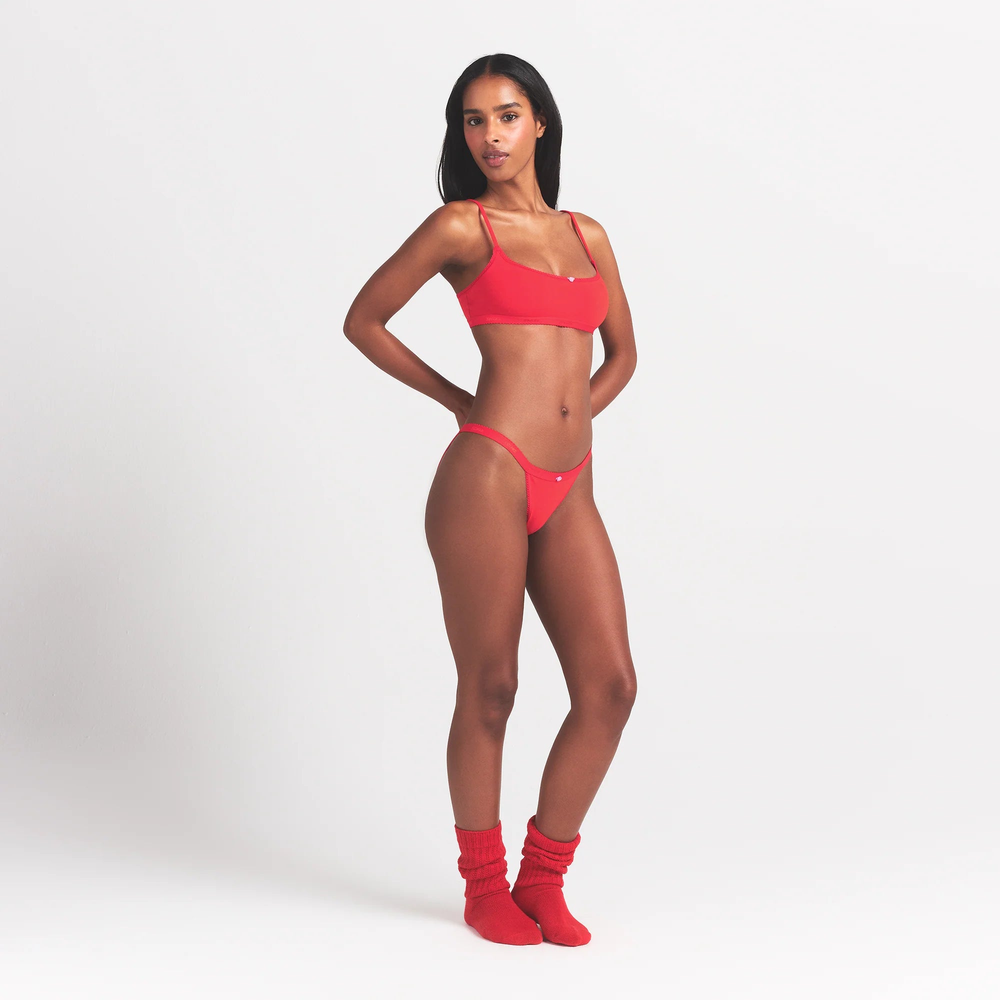 LIGHTWEIGHT COTTON LOGO PICOT STRING BIKINI | RUBY TONAL