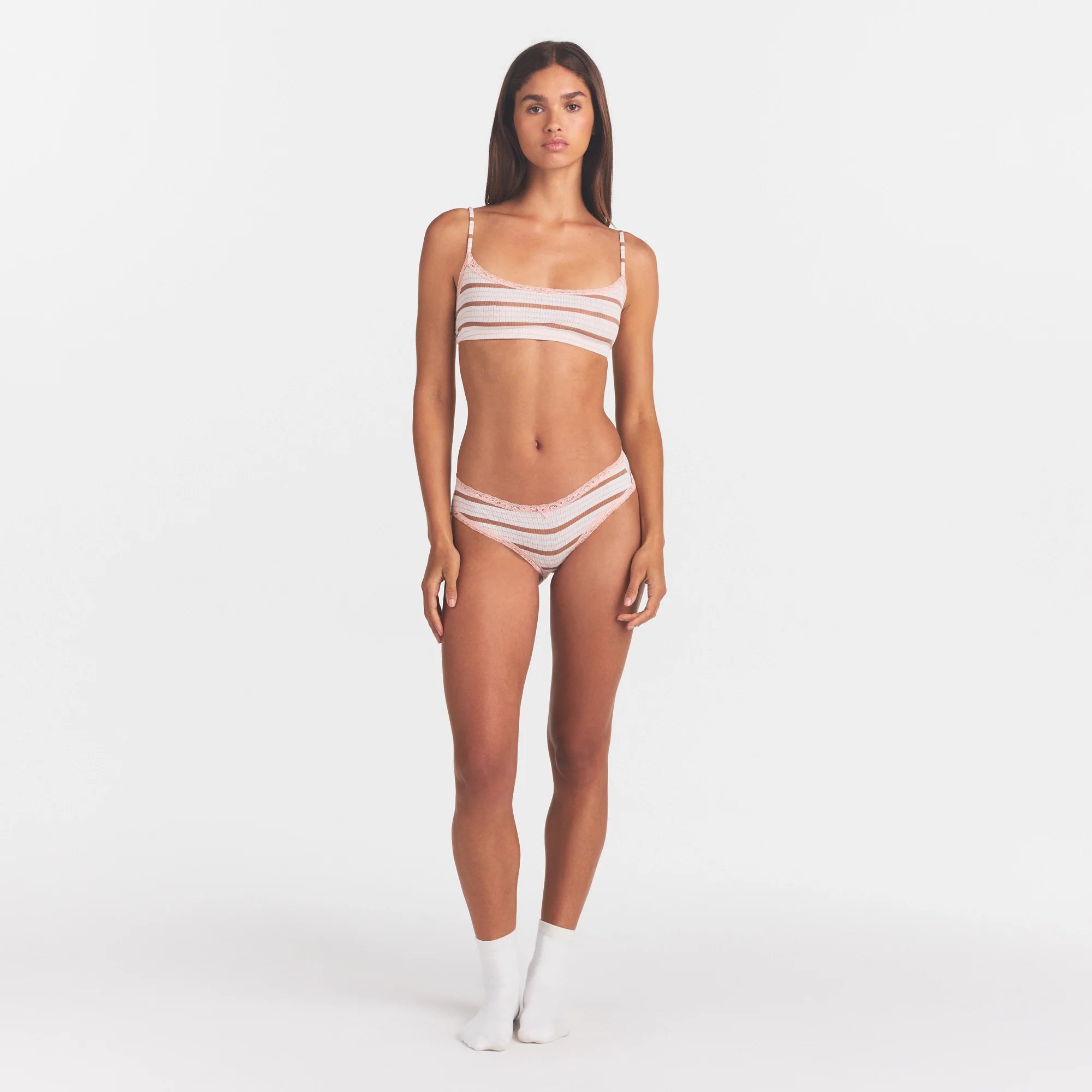 LIGHTWEIGHT COTTON POINTELLE LACE BRIEF | VILLA EGRET RUNWAY STRIPE