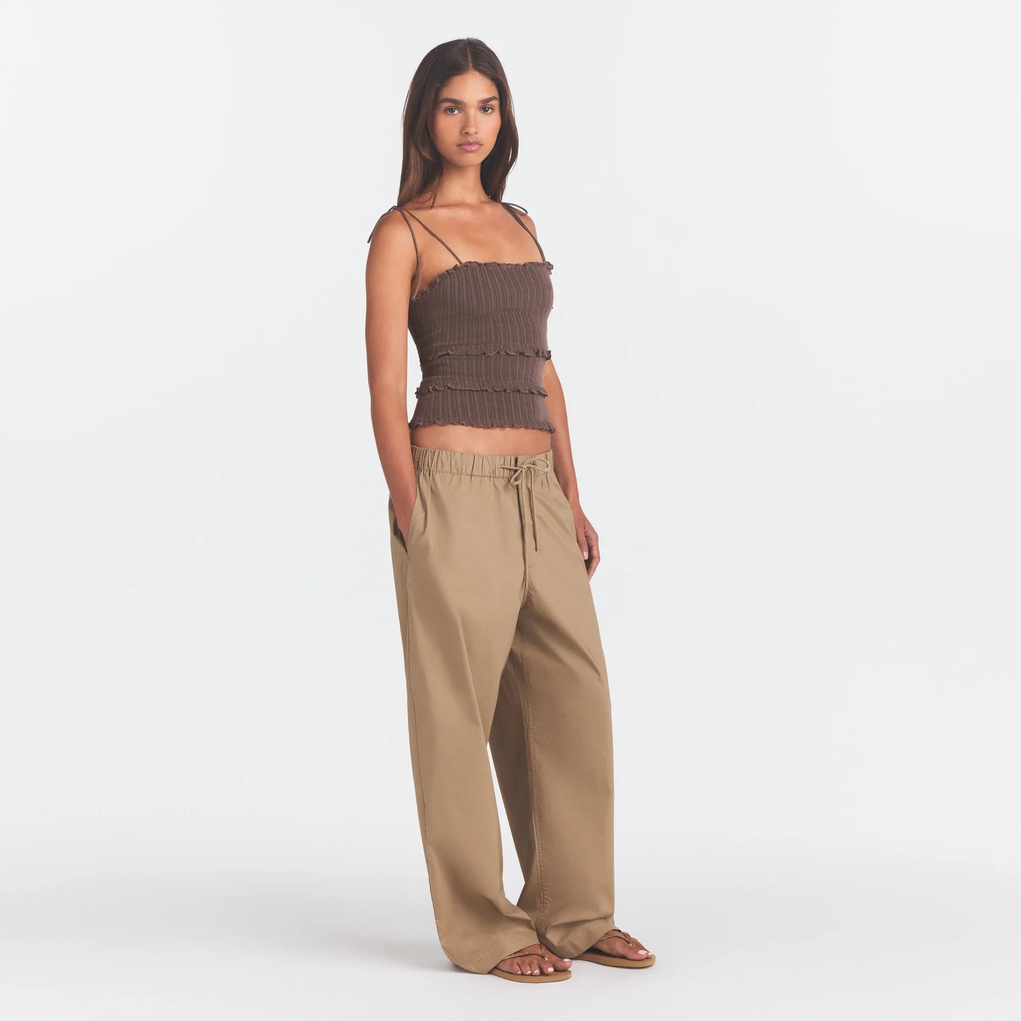 WOVEN COTTON OVERSIZED STRAIGHT LEG PANT | DESERT