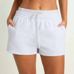 COTTON FLEECE DOUBLE WAISTBAND SHORT | LIGHT HEATHER GREY