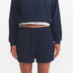 COTTON FLEECE DOUBLE WAISTBAND SHORT | NAVY
