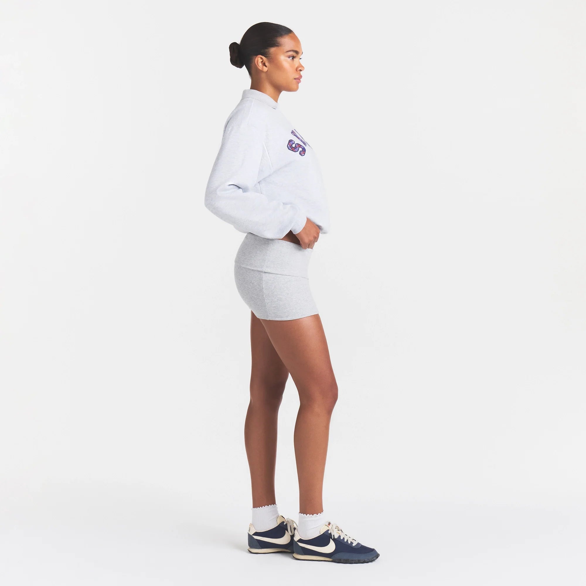 COTTON RIB FOLDOVER MINI SKIRT | LIGHT HEATHER GREY