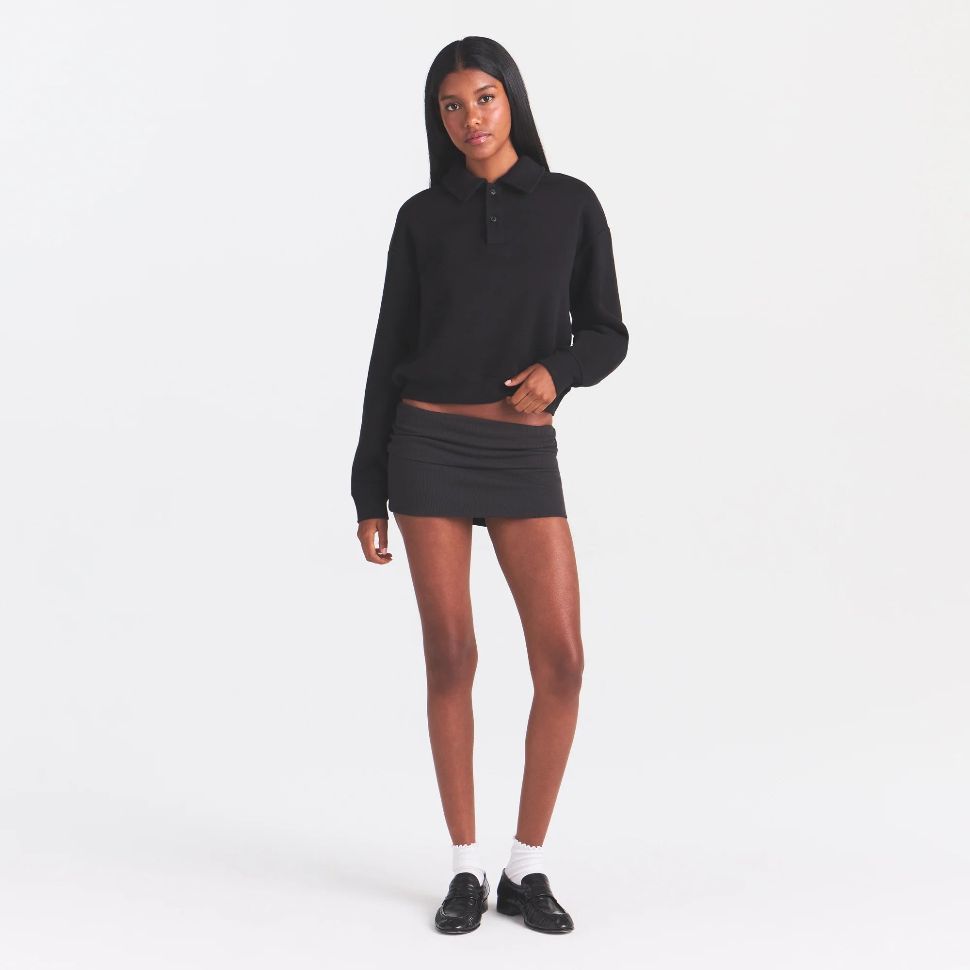 COTTON RIB FOLDOVER MINI SKIRT | SOOT