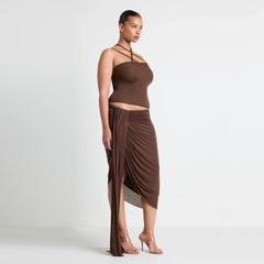 VETTESE X SKIMS SHEER MODAL DRAPED MIDI SKIRT  | COCOA