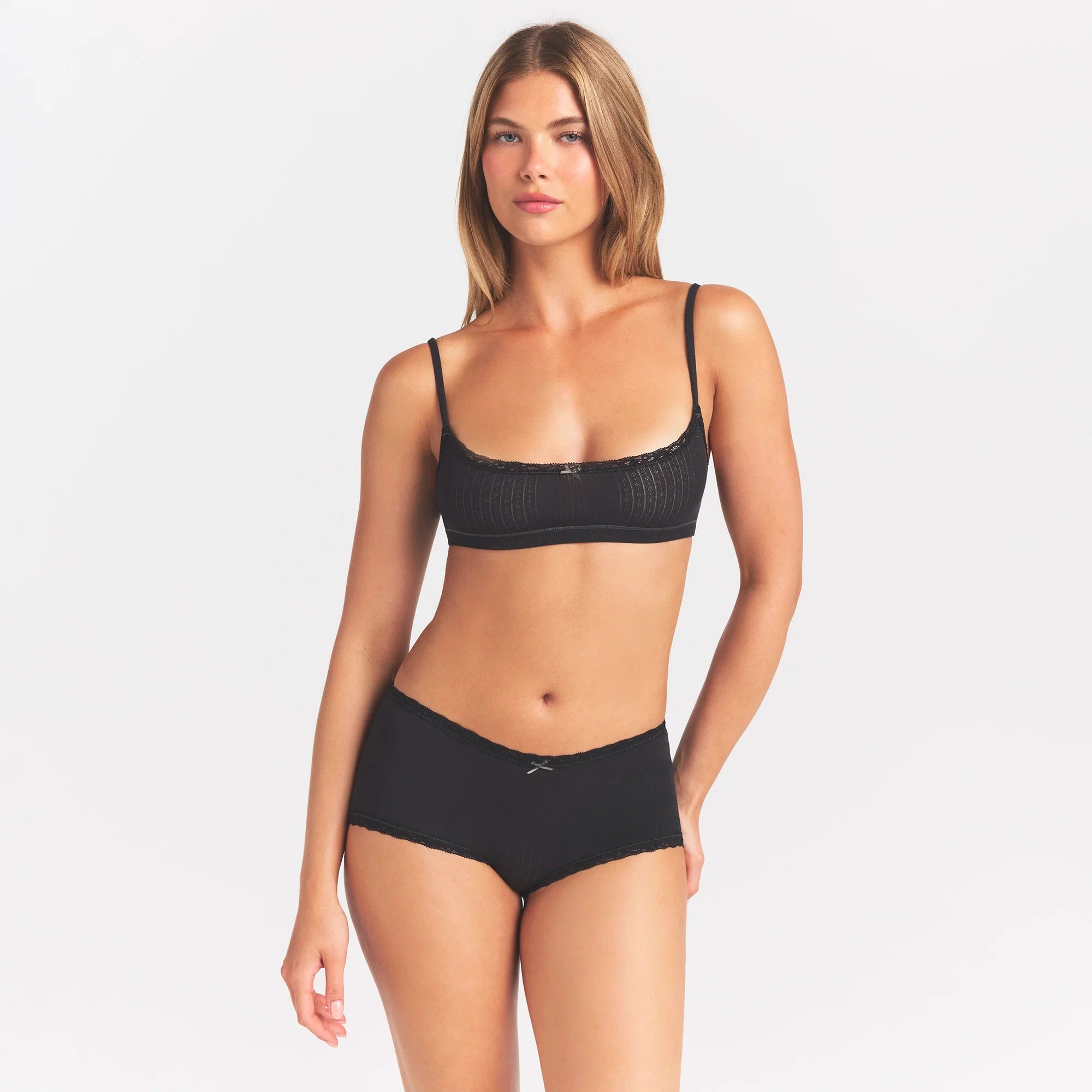 LIGHTWEIGHT COTTON POINTELLE LACE BOY SHORT | SOOT TONAL