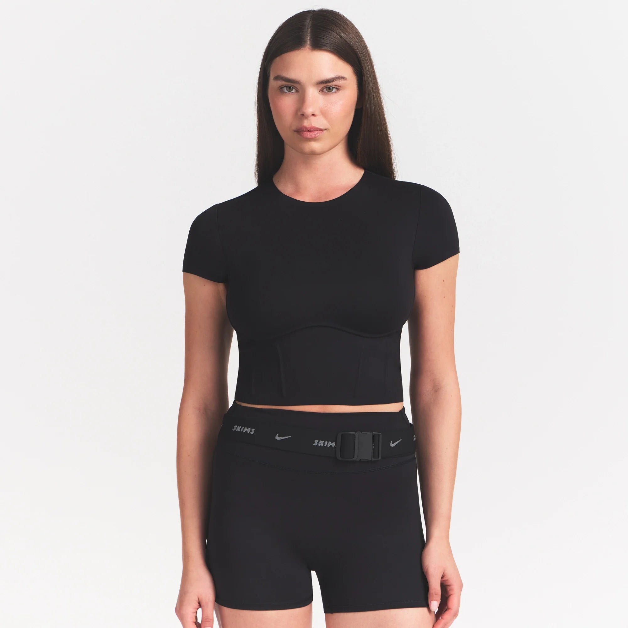 NikeSKIMS MATTE CROPPED CORSET T-SHIRT | OBSIDIAN