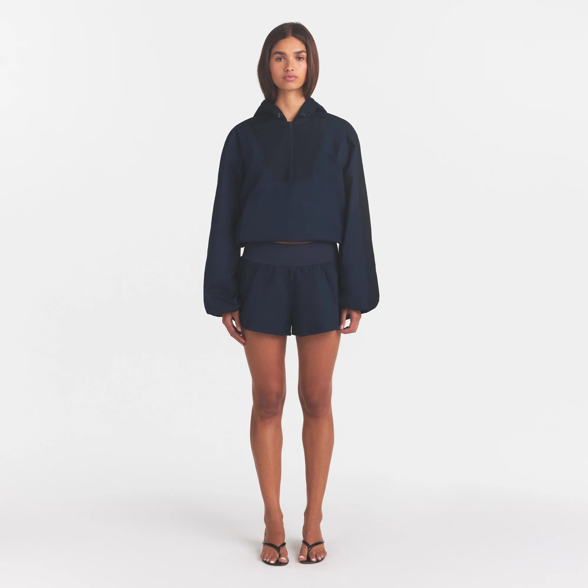 WOVEN COTTON HALF ZIP PULLOVER | NAVY