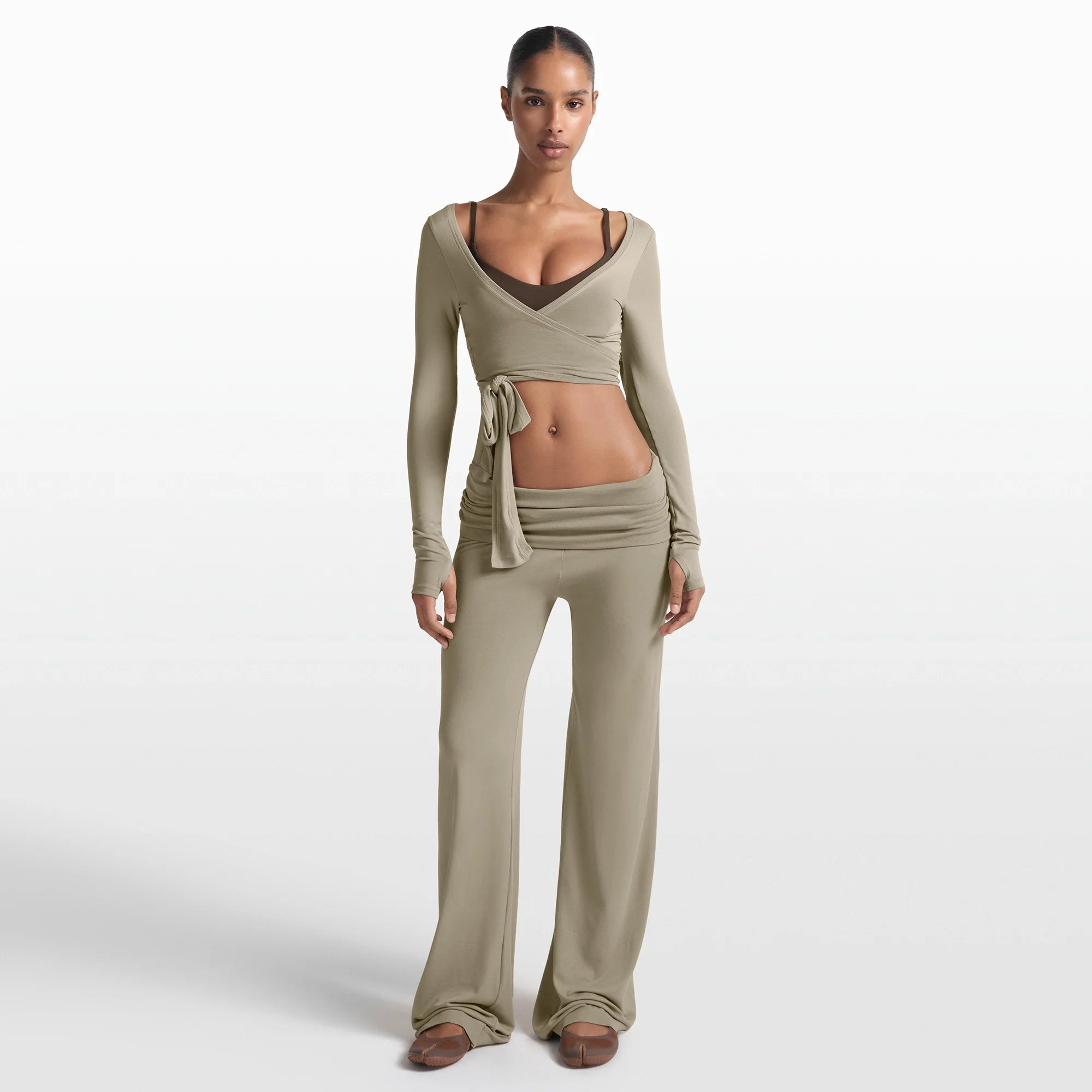 NikeSKIMS STRETCH KNIT FOLDOVER WIDE LEG PANT | DUNE