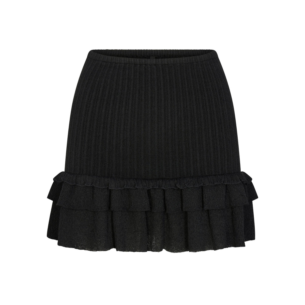 SHEER KNIT RUFFLE MINI SKIRT | ONYX