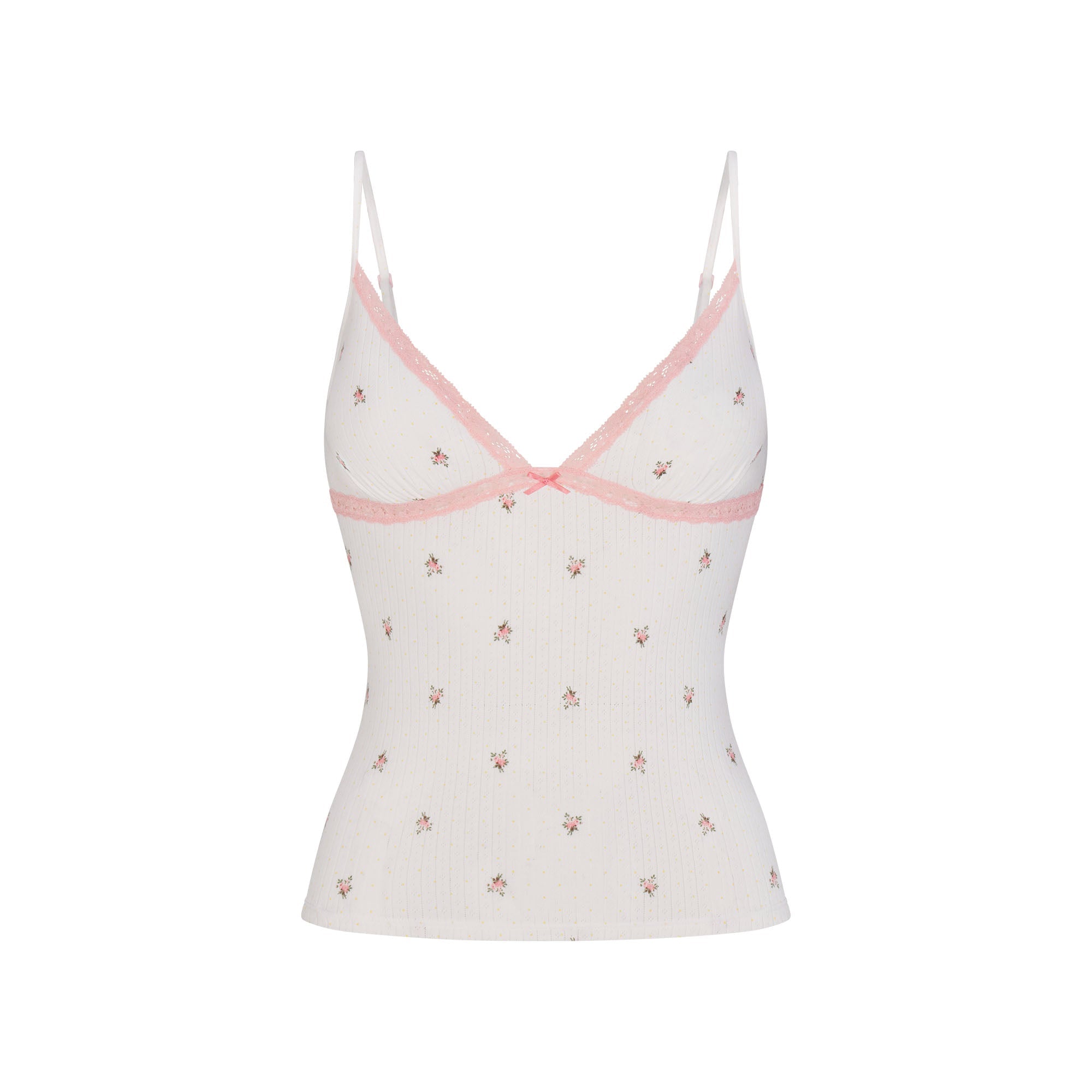 LIGHTWEIGHT COTTON POINTELLE LACE CAMI AND BOY SHORT SET | SNOW MICRO DOT FLORAL