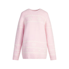 COZY LIGHT CREWNECK PULLOVER | BABY PINK HEART FAIR ISLE