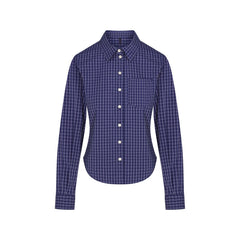 COTTON POPLIN SHRUNKEN BUTTON UP SHIRT | NAVY CHECK