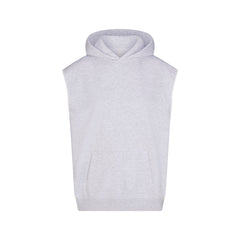 COTTON FLEECE OVERSIZED SLEEVELESS HOODIE | LIGHT HEATHER GREY
