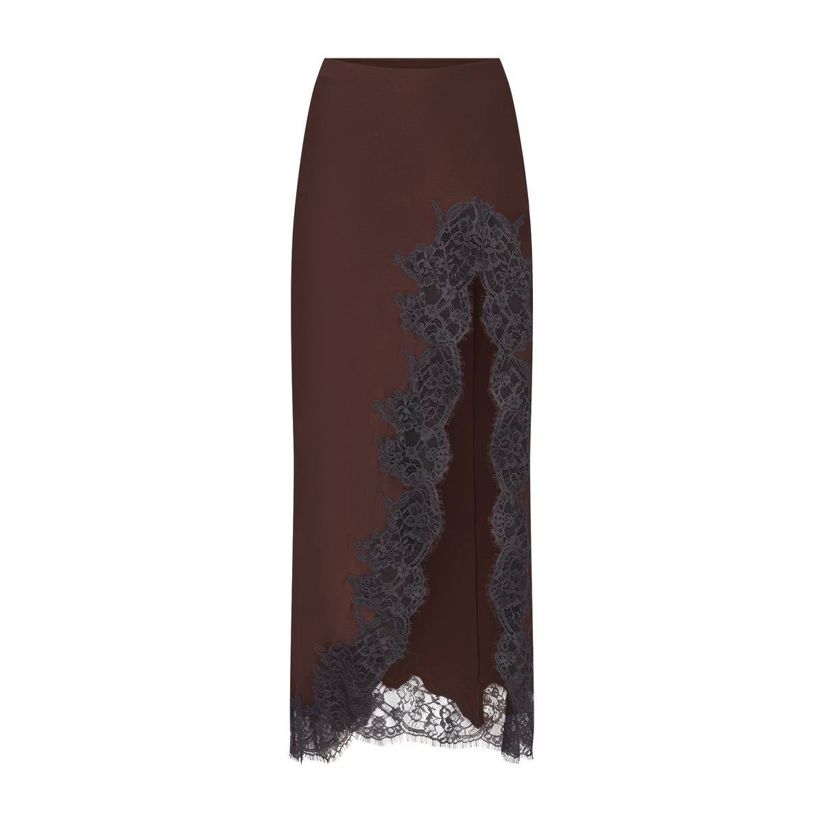 SILK LACE SLIP MIDI SKIRT | ESPRESSO CONTRAST
