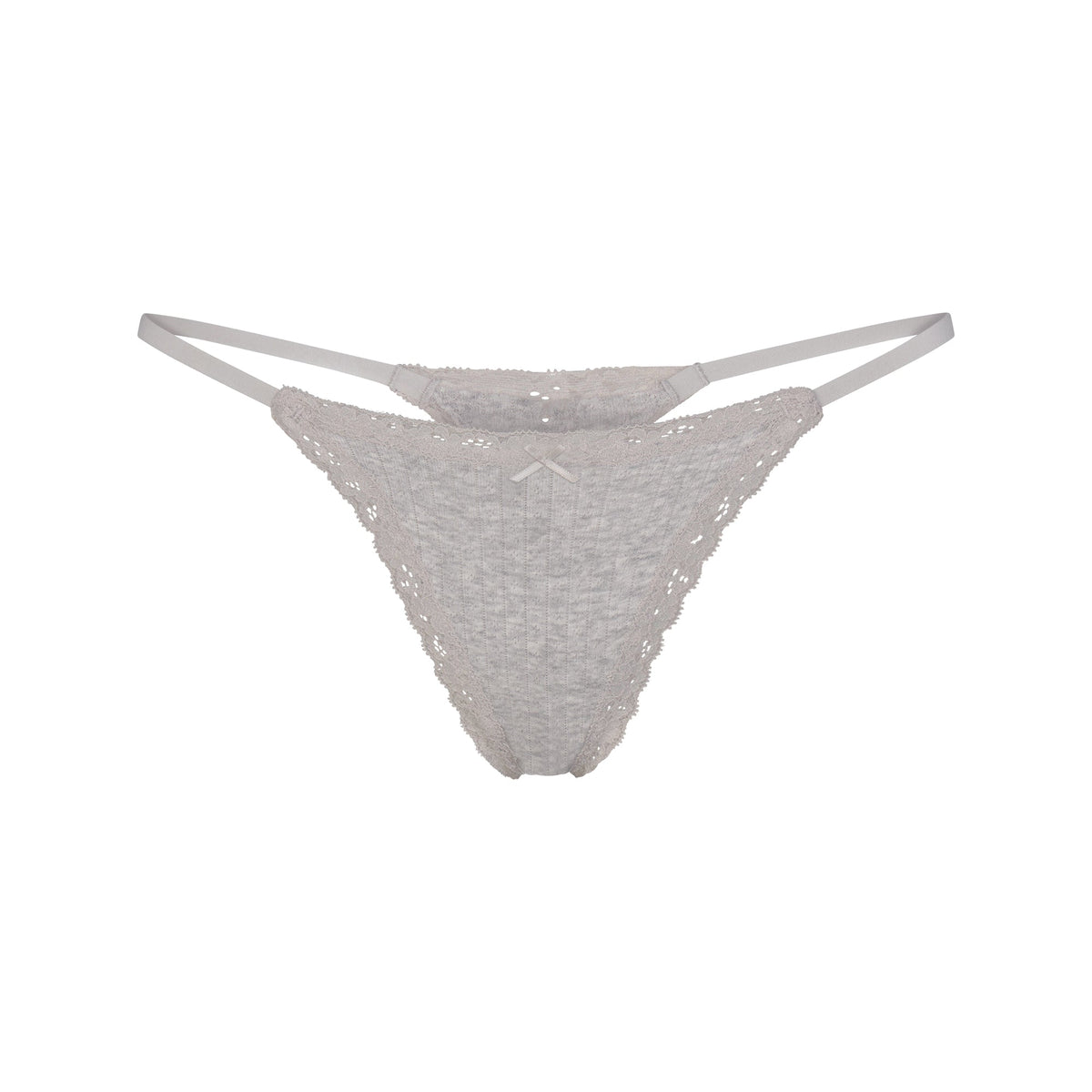 LIGHTWEIGHT COTTON POINTELLE LACE STRING THONG | LIGHT HEATHER GREY