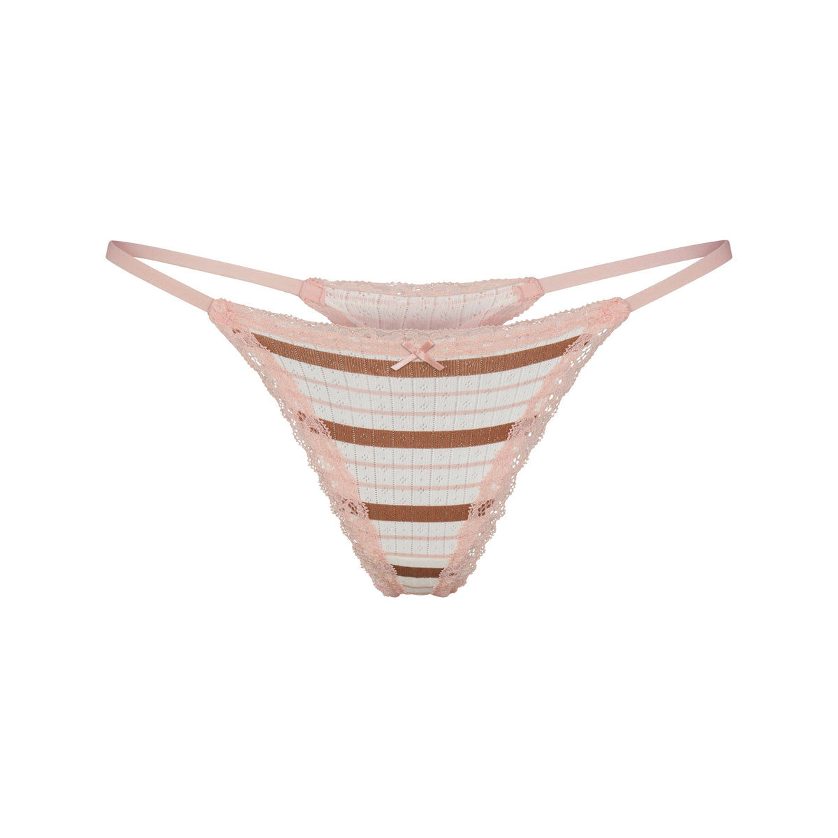 LIGHTWEIGHT COTTON POINTELLE LACE STRING THONG | VILLA EGRET RUNWAY STRIPE