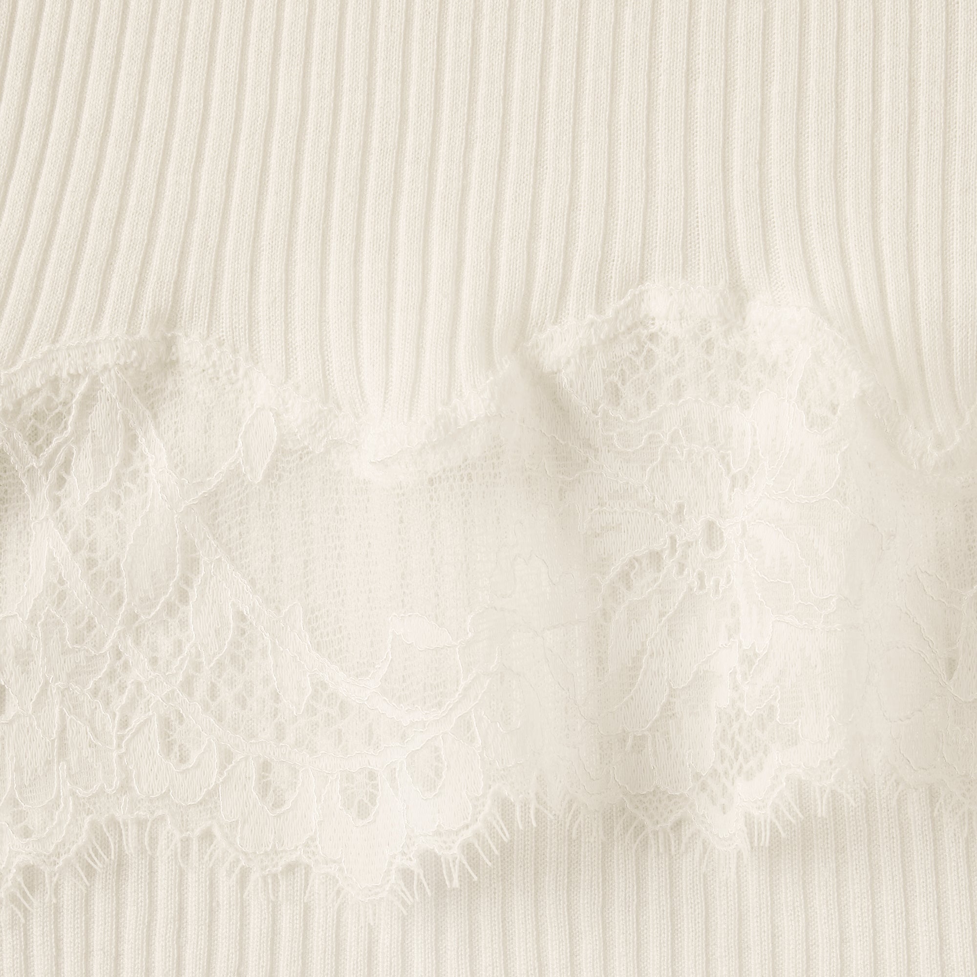 RIB KNIT LACE MINI SKIRT | EGRET
