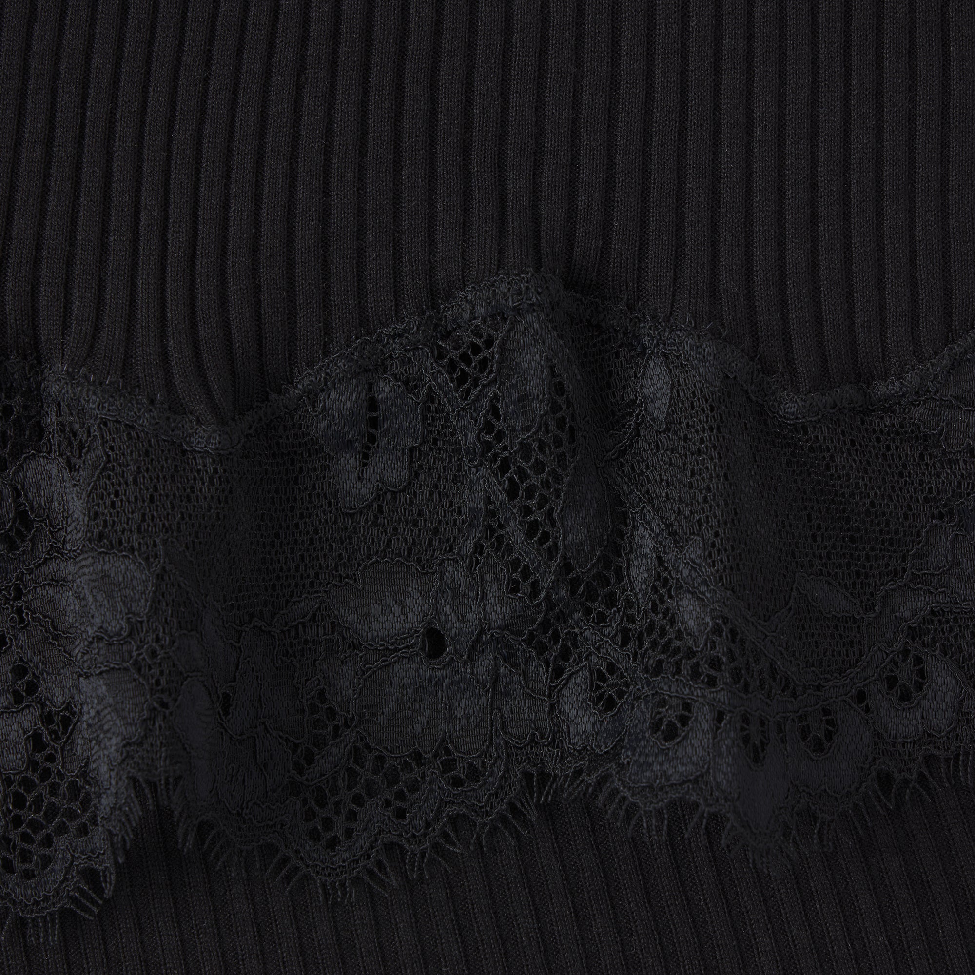 RIB KNIT LACE MINI DRESS | OBSIDIAN