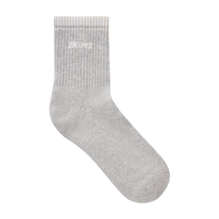 SKIMS SOCKS RIBBED QUARTER CREW LOGO SOCK | LIGHT HEATHER GREY AND SNOW