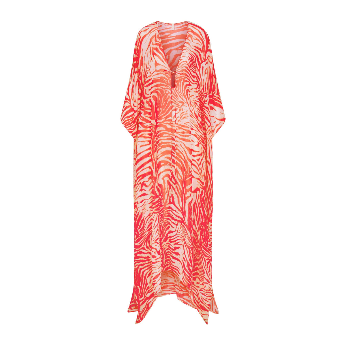 SWIM COVER-UPS SHEER LONG KAFTAN | CARMINE ZEBRA PRINT