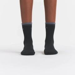 SKIMS SOCKS RIBBED QUARTER CREW LOGO SOCK | ONYX AND DARK HEATHER GREY