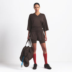 NikeSKIMS AIRY V-NECK OVERSIZED TOP | DARK SEPIA
