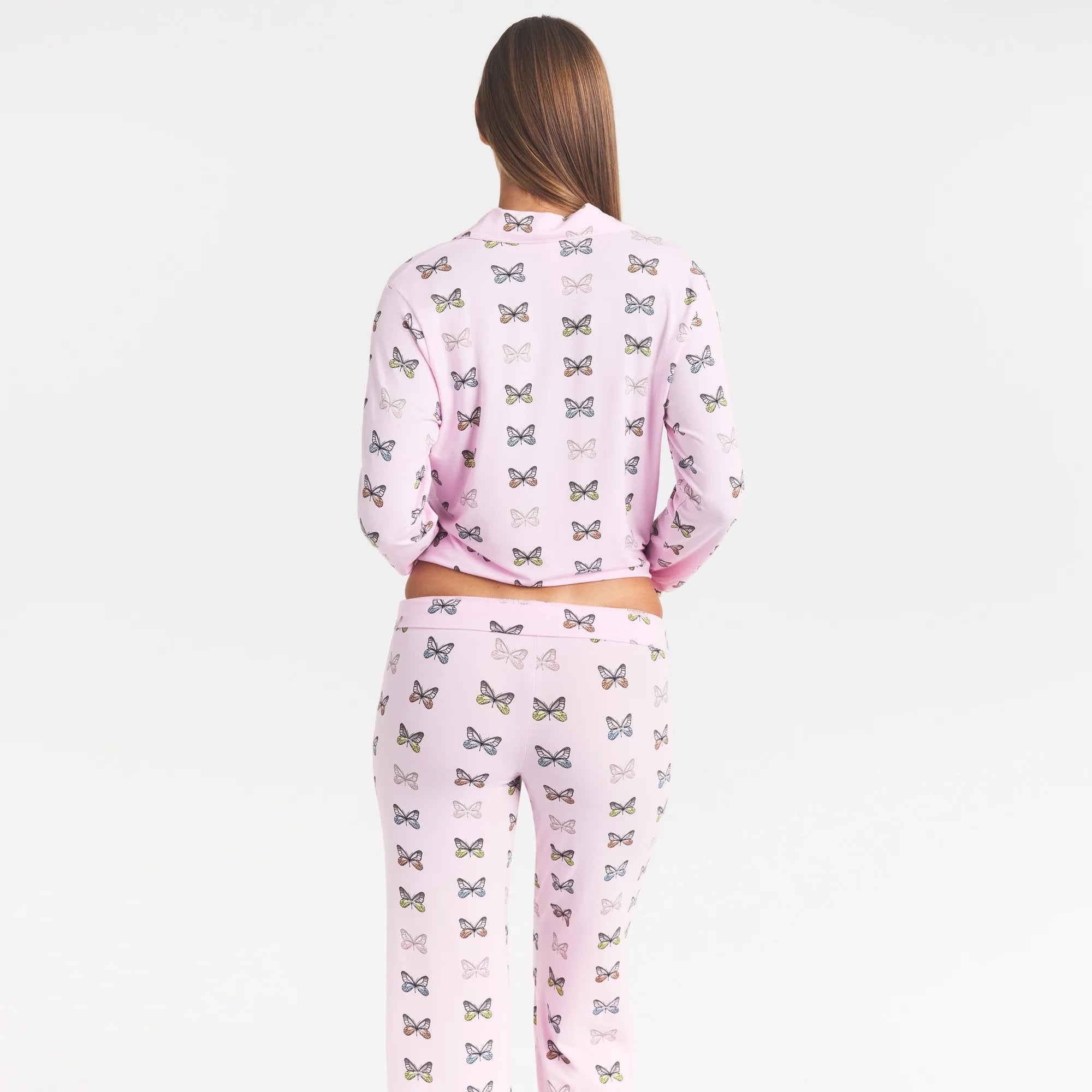 SKIMS SLEEP LONG SLEEVE BUTTON UP SET | PEONY BUTTERFLY PRINT