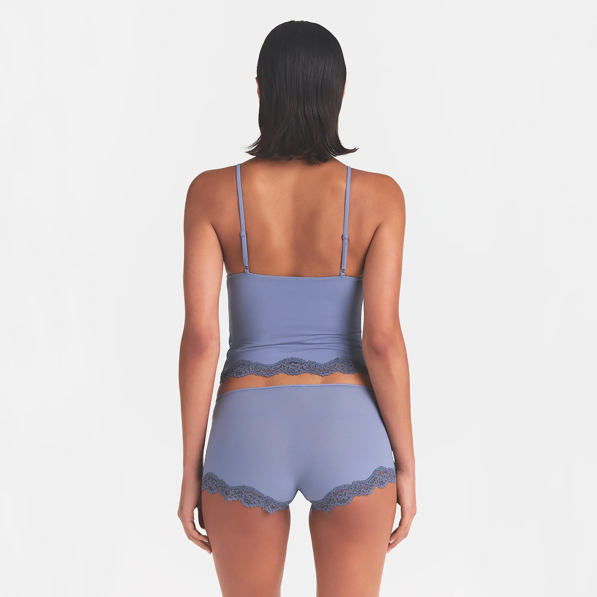 FITS EVERYBODY LACE TRIANGLE CAMI AND BOY SHORT SET | SLATE TONAL