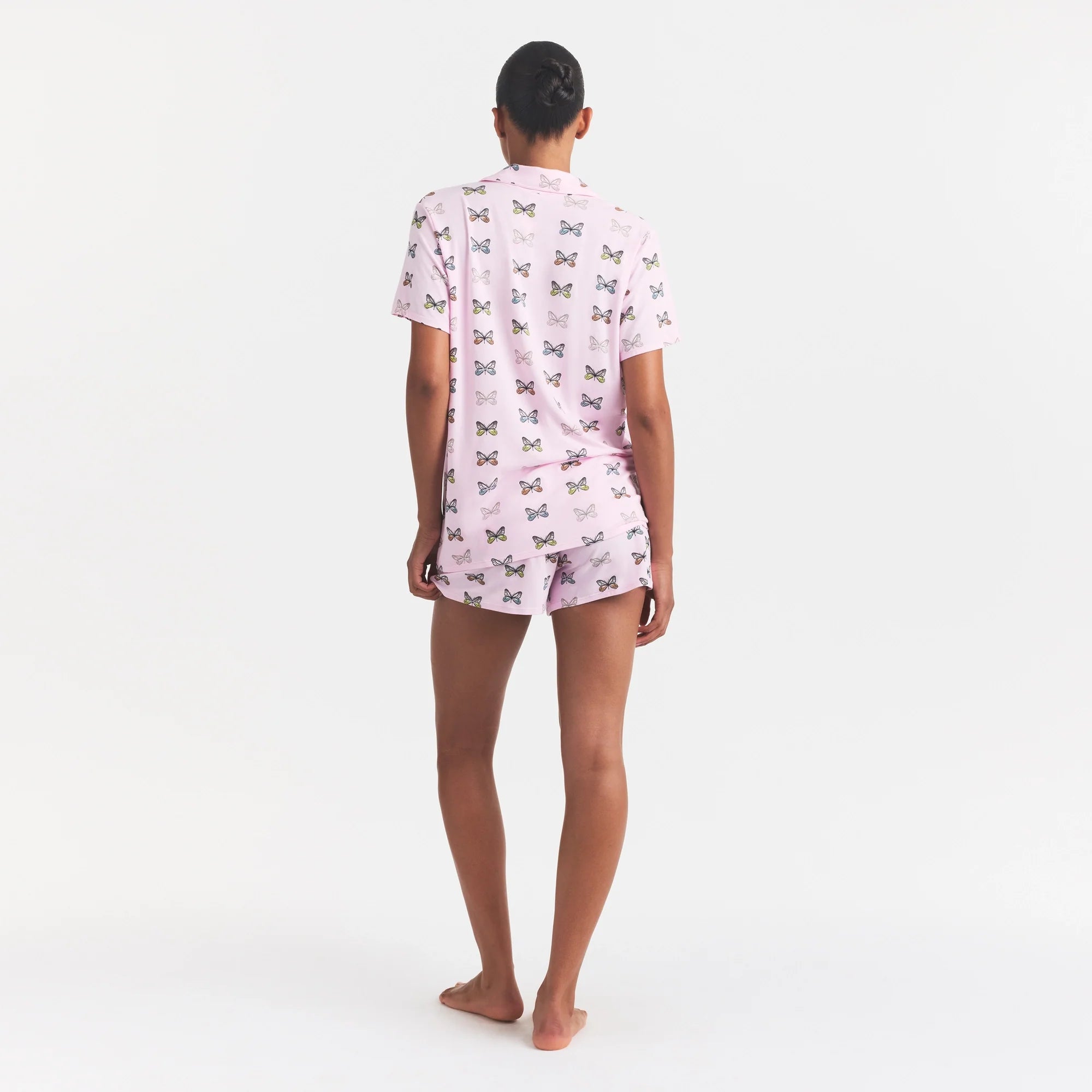 SKIMS SLEEP SHORT SLEEVE BUTTON UP SET | PEONY BUTTERFLY PRINT