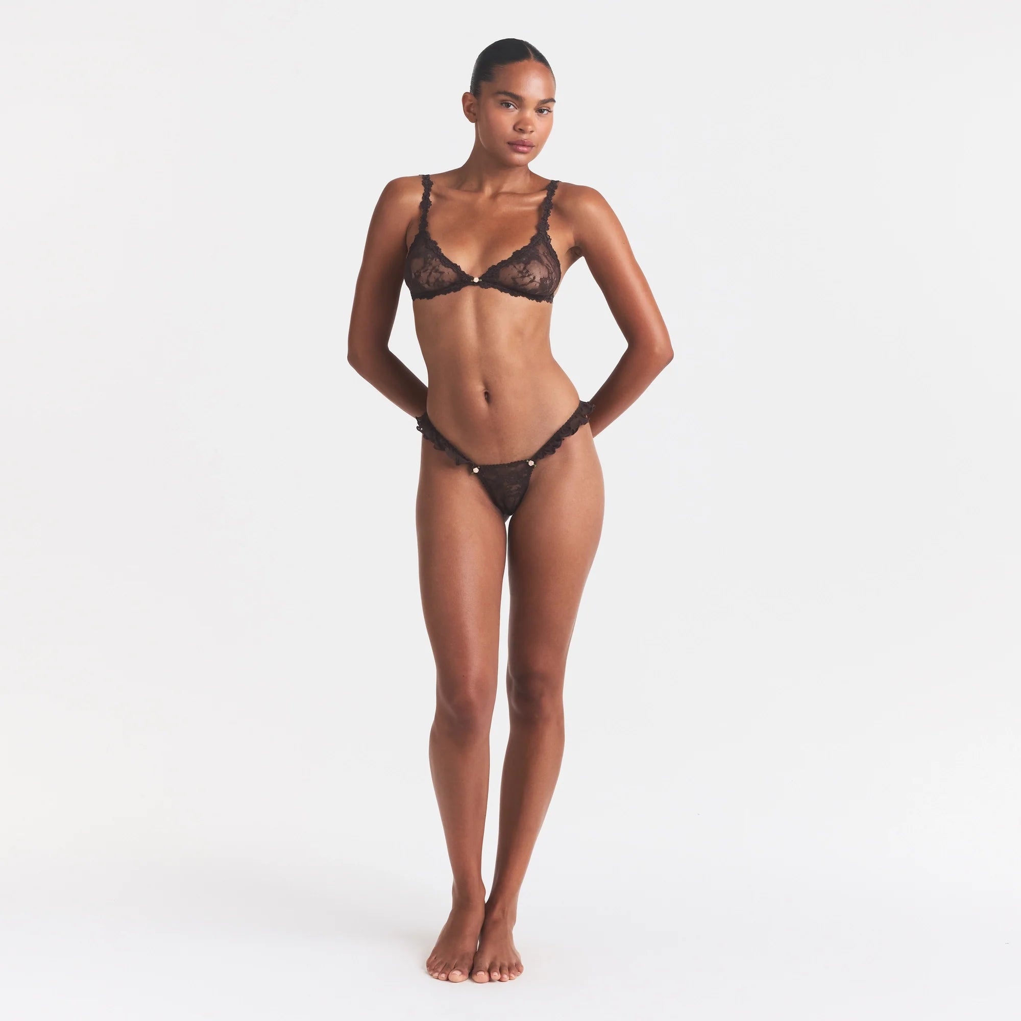 STRETCH LACE BUTTERFLY THONG | ESPRESSO