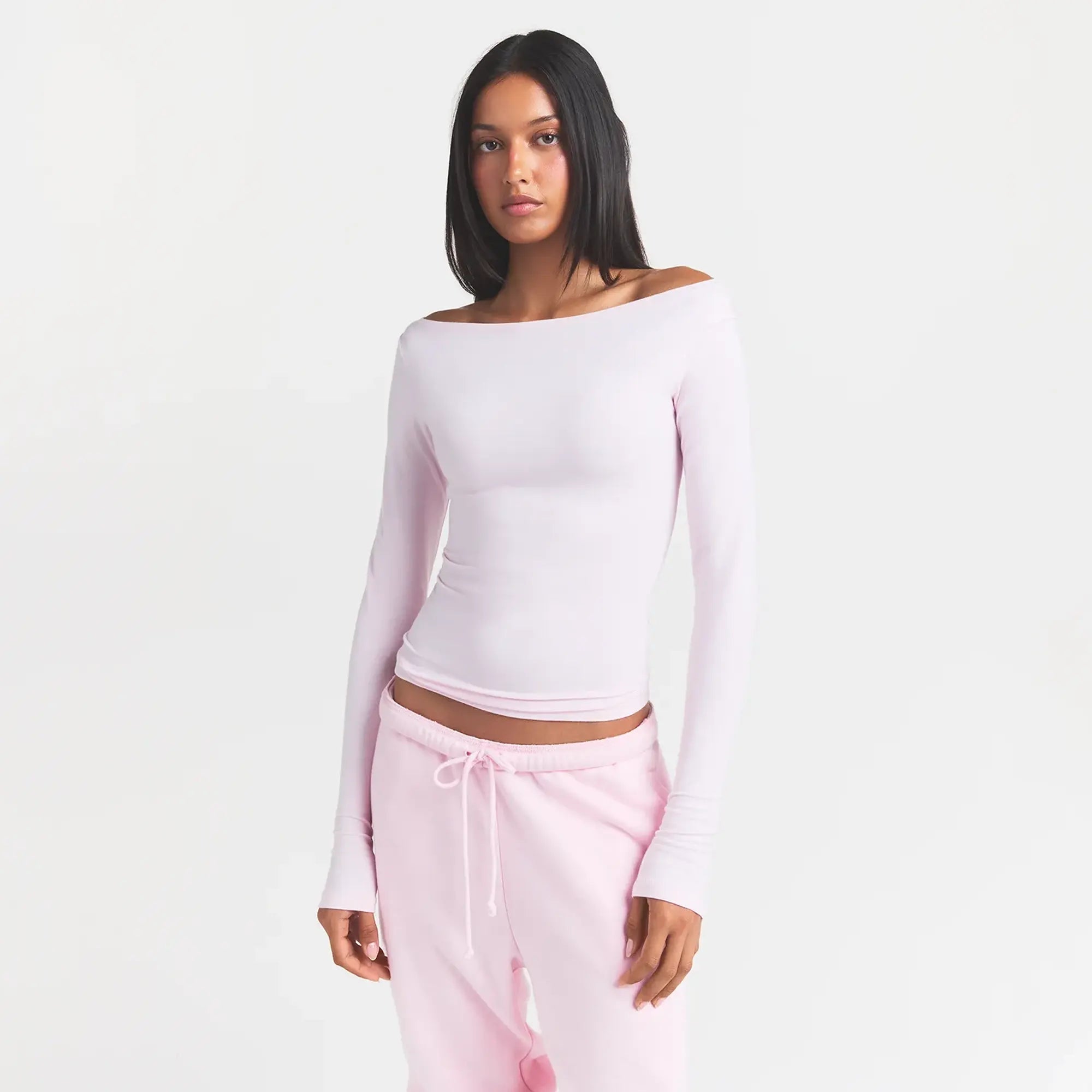COTTON JERSEY LONG SLEEVE BOATNECK TOP | CHERRY BLOSSOM