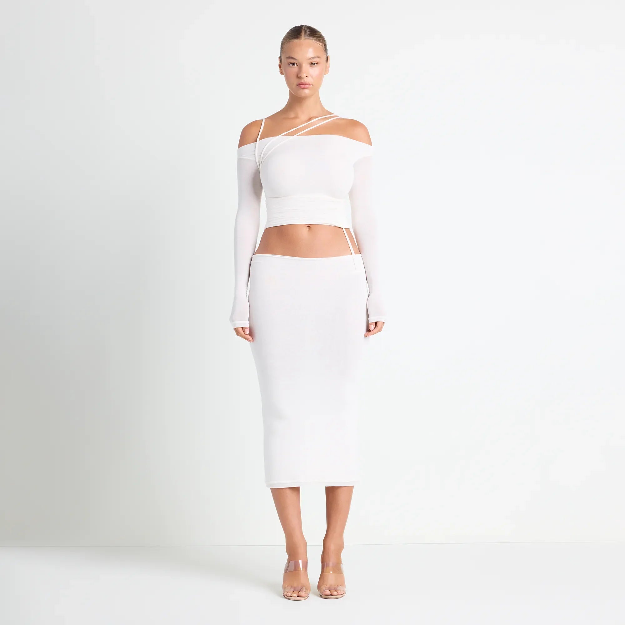 VETTESE X SKIMS SHEER MODAL OFF THE SHOULDER TOP | ECRU