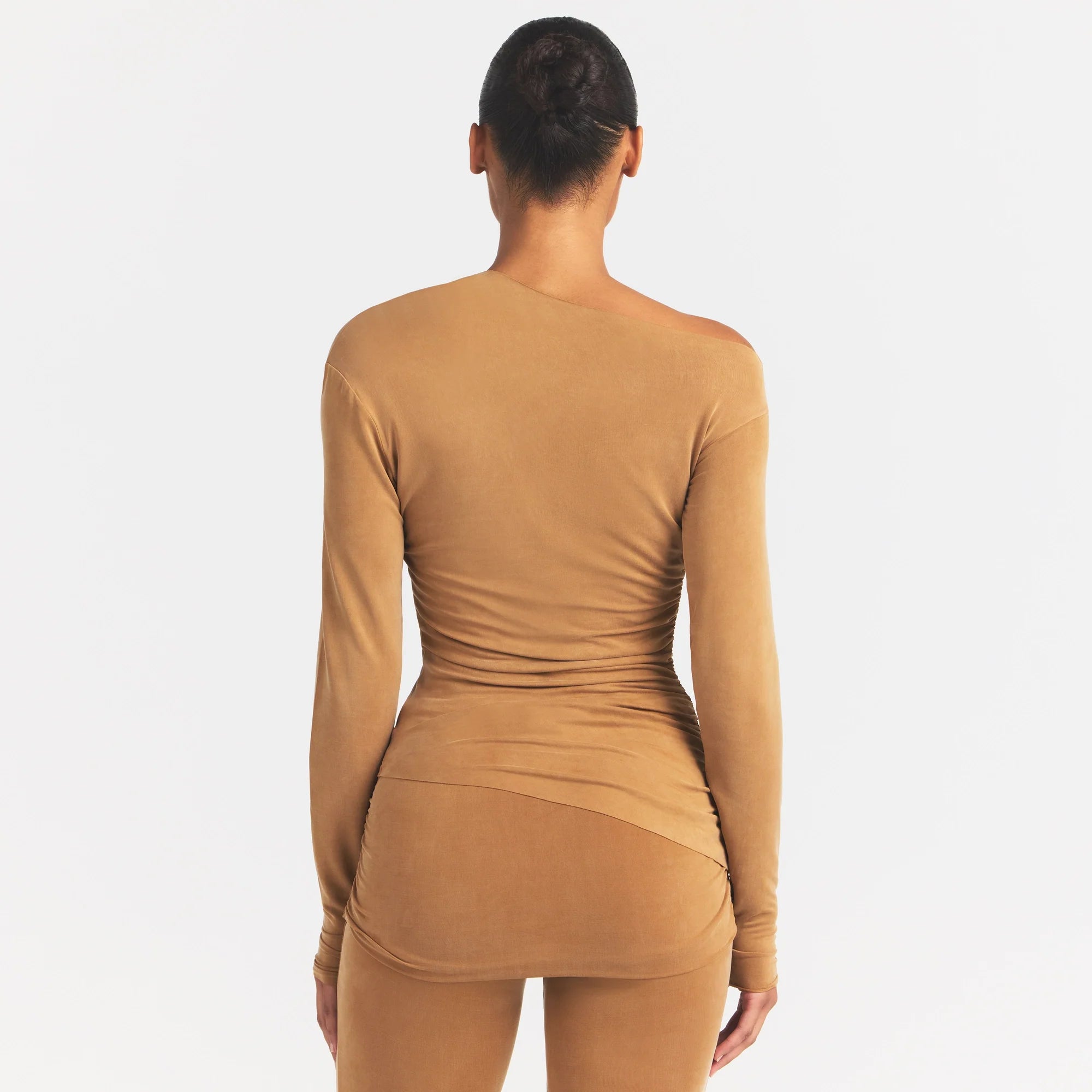 CUPRO JERSEY ASYMMETRICAL TOP | ALMOND