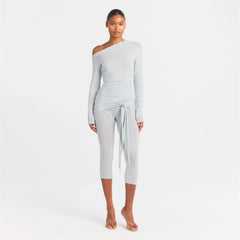 CUPRO JERSEY ASYMMETRICAL TOP | PEARL