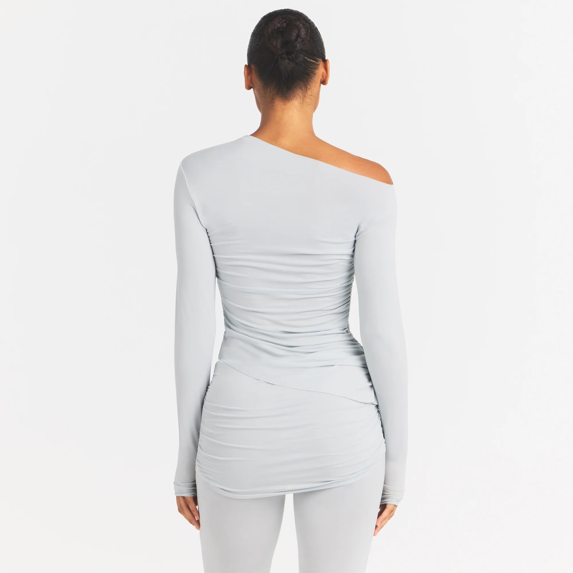 CUPRO JERSEY ASYMMETRICAL TOP | PEARL