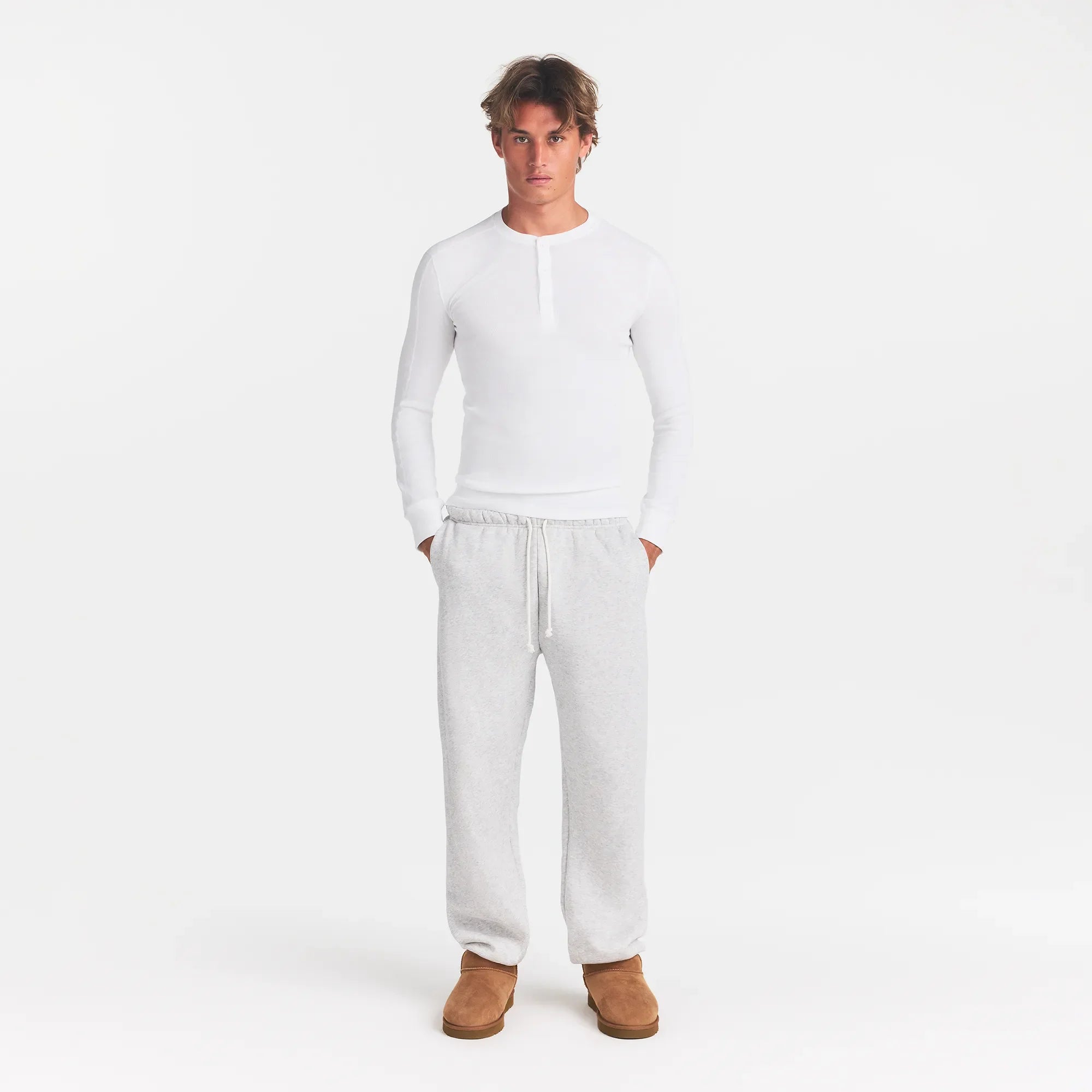 SKIMS COTTON RIB MENS HENLEY | CHALK